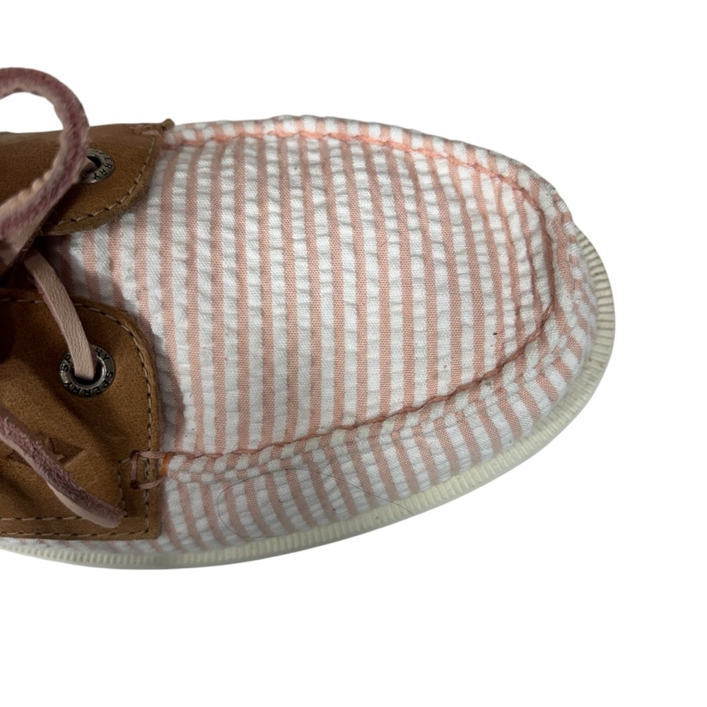 Sperry Top-Sider O 2-Eye Seersucker Print Pink & White Stripe Boat Shoe Size 9 - Picture 4 of 11